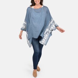 CAATYDID BLUE BOATNECK EMBROIDERED CAFTAN OSFM TUNIC SHORT KAFTAN